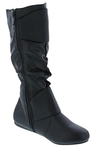 Image of Forever Link Women's Klein-70 Closed Round Toe Buckle Slouch Flat Heel Mid-Calf Boot