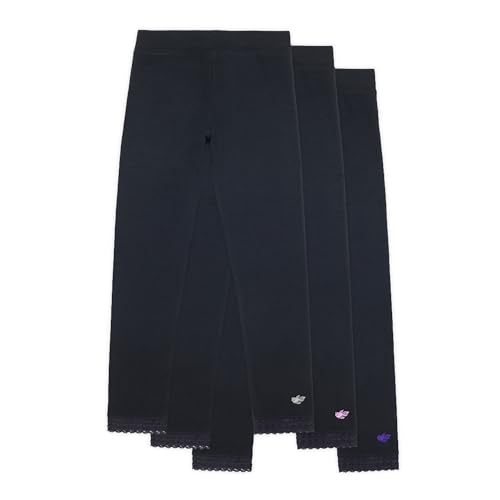 Lucky & Me Jada Athletic Black Leggings for Girls, 3 Pack, Tagless, Lace Trim, Full Length, 9/10