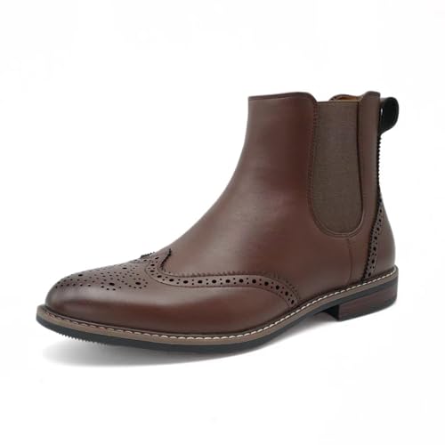 Finishing & Sewing Herren Chelsea Boots Brogue Wingtip Stiefeletten Braunes Leder Elastischer Einsatz (Dunkelbraun Erwachsene Herren 46 Numerisch EU Schuhgrößensystem M)