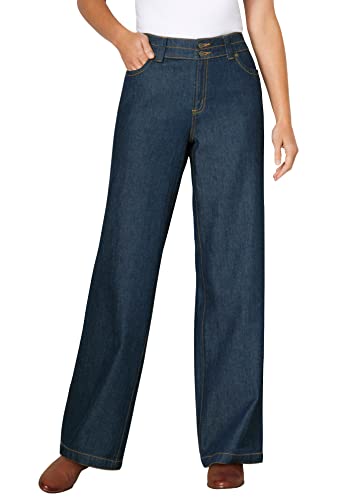 Woman Within Plus Size Womens Plus-Size Perfect Wide-Leg All-Cotton Denim Five-Pocket Jeans