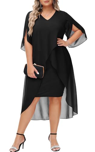 Hanna Nikole Plus Size Black Dress for Women Ruffle 3/4