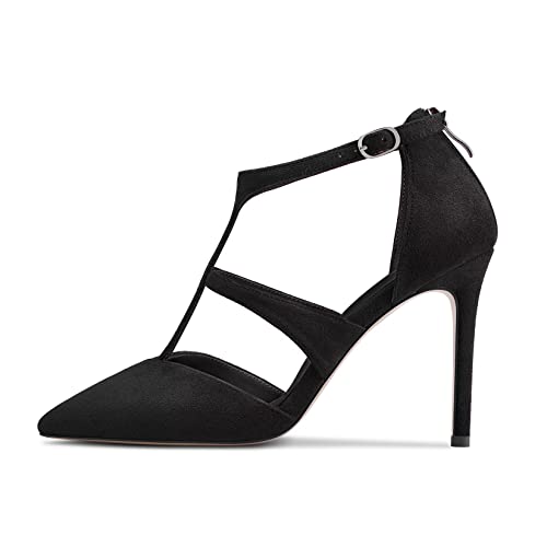 DearOnly Women Stiletto High Heel Pointed Toe Pumps T-Strap Zipper Office Dress 3.9 Inches Heels2