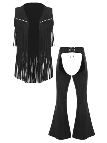 Costume de cowboy pour homme avec pantalon chaps et gilet daim pour carnaval