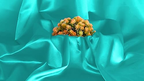 MDS Satin Fabric 5 Yards, 44" Wide, Silky Smooth Charmeuse Sateen Cloth for Wedding Arch Drapery Panel Backdrop Party Event Banquet Home Decoration Curtain Crafts DIY Sewing Costume - Teal - 3