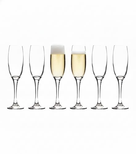 Acense 6 x Champagne Flutes - Cocktail Glasses Reusable Prosecco Wine Wedding Party Drinking Glasses Gift Set (221ml)