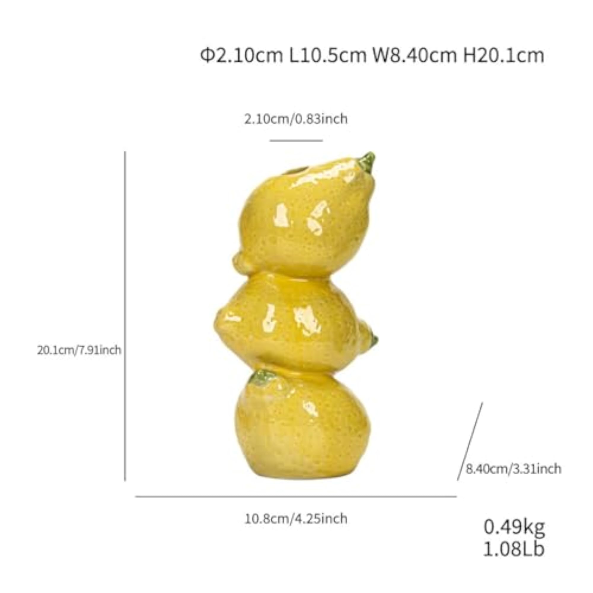 Nordic Design Lemon-Shaped Flower Vase, Handmade Glaze