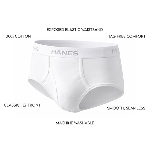 Image of Hanes Men's Underwear Brief Pack, Full Rise Cotton Briefs, Moisture-Wicking Underwear, White, 8-pack - Medium