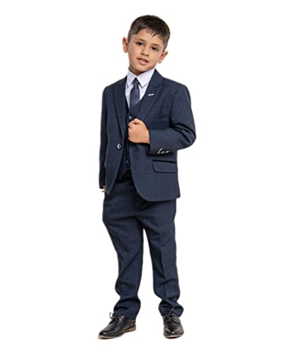 Costume assorti à carreaux bleu marine pour un mariage père-fils élégant