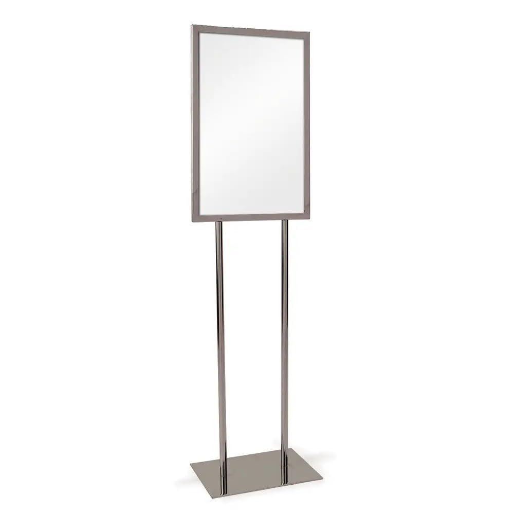 Econoco Bulletin Sign Holder, 14 x 22 Inch Metal Poster Frame with Flat Base, Commercial Floor Display Stand, Chrome Finish
