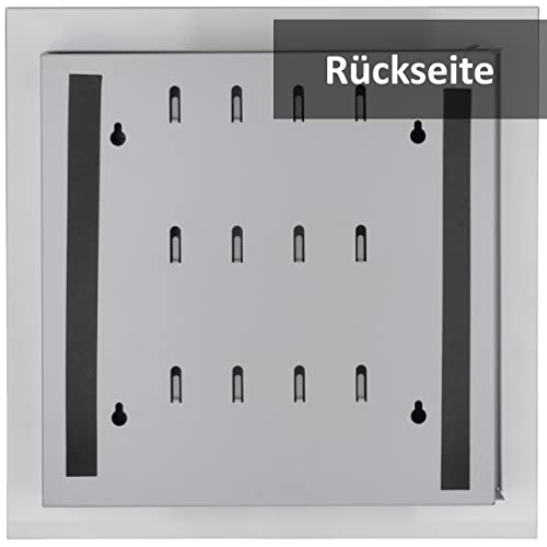 BALOU Schlüsselkasten modern mit Glas Magnettafel - Memoboard magnetisch mit 6 Magneten und Stift - Schlüsselschrank groß mit 20 Haken 33x33x6,8cm milchglas Weiss