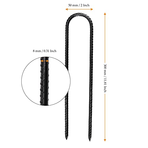 Estacas de refuerzo en forma de U de 12 pulgadas MUKCHAP piquetas negras para carpas y redes 3