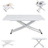 AISYKOD Coffee Table Converts to Kitchen Dining Table, Height Adjustable Portable Foldable Dining Table Metal Lift Bracket Multifunction Transform Space Saving Drop Leaf Table Coffee Tea End Table