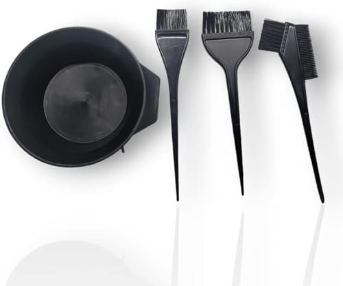 Terryshop74 Kit de teint cheveux 4 pièces – bol gradué, 2 petits et grands pinceaux, 1 pinceau avec peigne intégré – Idéal pour la coloration DIY et coiffeurs