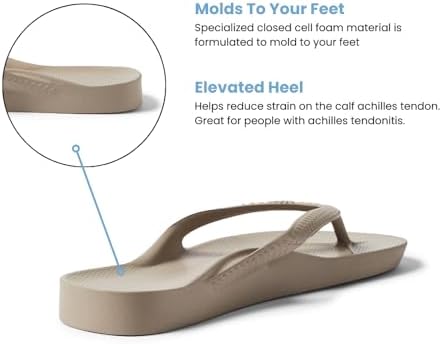 Archies Arch Support Flip Flops Men & Women Plantar Fasciitis Taupe M4/W5 - 5