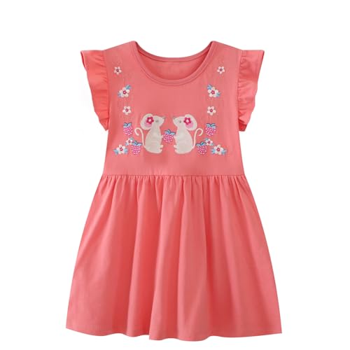 Image of HILEELANG Toddler Girl Short Sleeve Easter Dress Cotton Casual Jersey Shirt Playwear Applique Dress