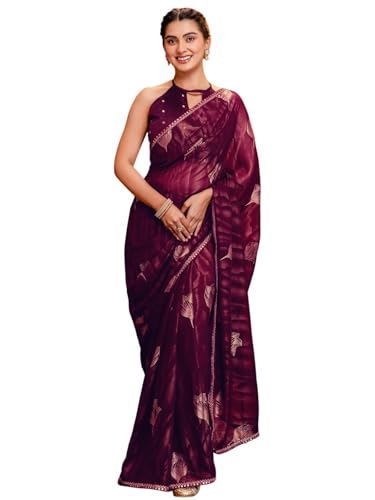 Image of SIRIL Women's Georgette Foil Printed Saree with Unstitched Blouse Piece