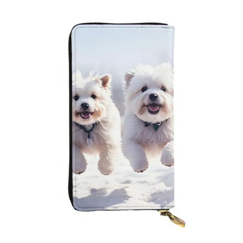 Leather Wallet - Stylish and Durable Wallet for Women with Multiple Compartments and Zipper Design Running Puppy Picture