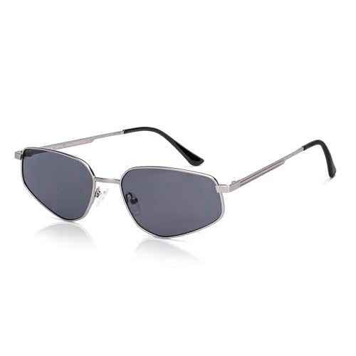 Image of Vincent Chase By Lenskart | Gunmetal Grey Solid Full Rim Hexagonal | Branded and Stylish Sunglasses | 100% UV Protected | Men & Women | Large | VC S17528