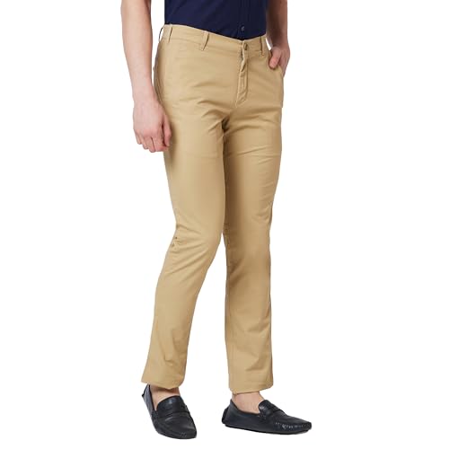 Image of Colorplus Men's Cotton Blend Solid Piece Dyed Pattern Contemporary Fit Flat Front Casual Trouser