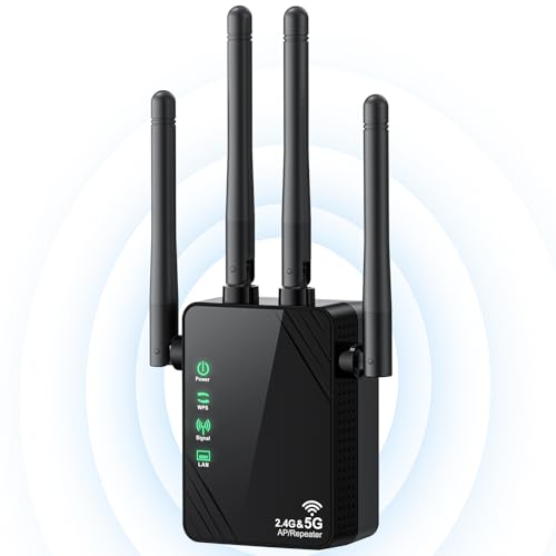 WiFi Extender Signal Booster for Home and Outdoor, Dual Band 1200Mbps Internet Extender WiFi Booster Up to 12888 Sq.ft Coverage and 105 Devices, WiFi Repeater with Ethernet Port, Easy Setup