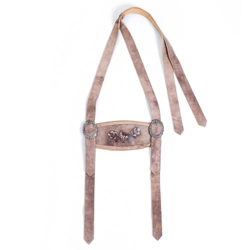 AlpsOak - Bavarian Suspenders for men | Authentic Lederhosen suspenders with buckles for Oktoberfest Costume (Grey)