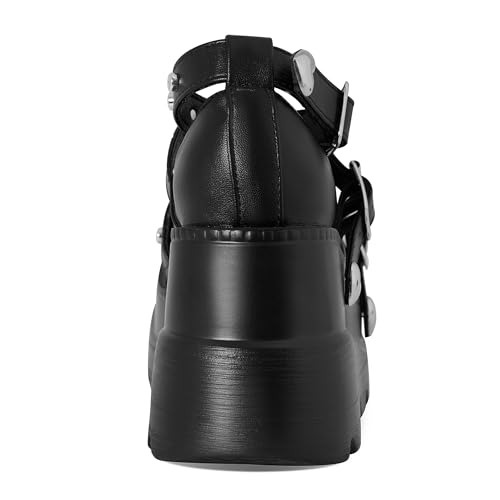 Women's Wedges Black Pumps Platform Mary Janes Shoes Comfortable Heels With Cute Bow Gothic Closed Toe4