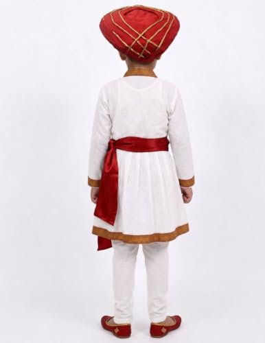 Image of BookMyCostume Marathi Dress for Boys | Traditional Ethnic Maharashtrian Dress for Boys | Angrakha Pyjama, Patka & Pagdi Set | Fancy Dress for Cultural Events, School Functions & Festivals | 8-10 Years