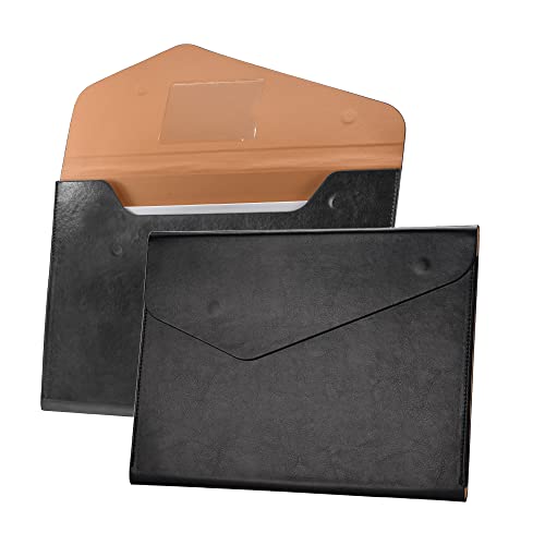 VANRA ファイルフォルダー A4 PUレザー 書類ケース レターサイズ ファイルバッグ プラスチック封筒 ドキュメントレター 大容量 防水 持ち運び簡単 資料 収納 オフィス ビジネス (ブラック)
