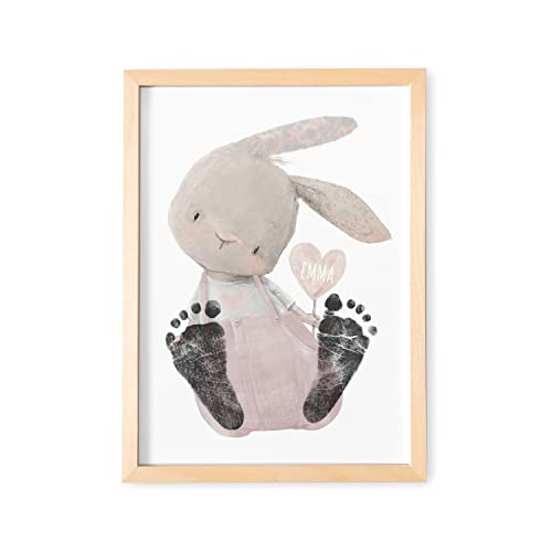 Fußabdruck Baby Tierbild mit Hase personalisiertes Bild für Fußabdrücke...