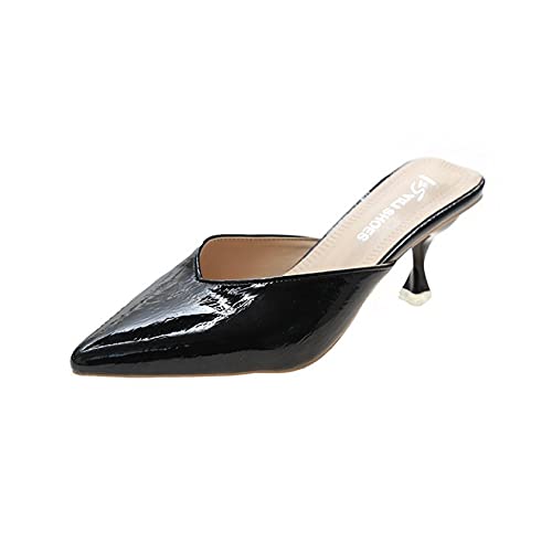 Mules for Women Stylish Pointy Toe Slippers Sexy Kitten High Heels Pumps Slip on Backless Party Dress Shoes Black