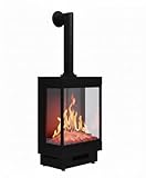 CHEMIN'ARTE Chimenea eléctrica Majestic con Tubo Decorativo, Efecto de Llama LED 3D 180°, 10 Colores, Troncos Decorativos y Cristales, Negro, calefacción 2000 W, Chimenea bajo Consumo