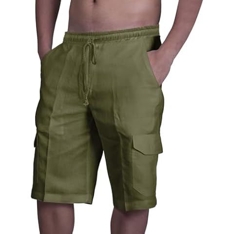 HAOLEI Men's Cotton Linen Cargo Shorts Cover