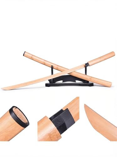 Monivi Wooden Sword Bamboo Practice Sword - 40 Cosplay Prop Sword Martial Arts Training Anime Prop Lightweight Sparring Bokken for Adults & Teens(Non-Functional)