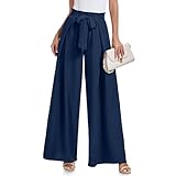 Lepunuo Women High Waist Casual Wide Leg Long Palazzo Pants Trousers Regular Size A - Navy Blue