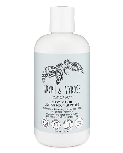 Gryph & IvyRose Coat of Arms Hydrating Lotion for Kids - Hydrating Moisturizer with Shea Butter & Coconut Oil - All Natural, Sustainable, Cruelty Free, No Parabens, No Sulfates, Vegan - USA Made - 8oz