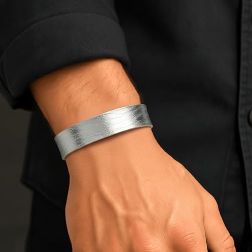 Image of THE MEN THING BLAZEFIT STRAP - 18mm Genuine Leather Bracelet with Stainless Steel Stud Button Closure for Men & Boys (6.6 /7.1 /7.6 inch)