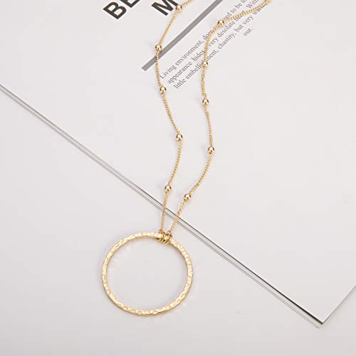 SOFYBJA 18K Gold Plated Circle Pendant Necklace Long Satellite Beaded Chain Jewelry for Women Dainty Hammered Karma Open Circle Charm Geometric Necklace4