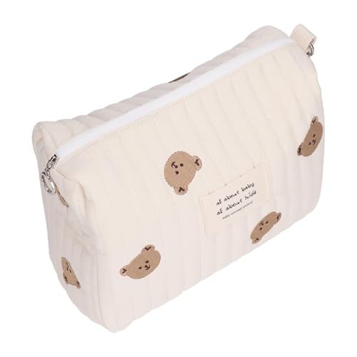 RhiVrillion Wickeltasche Organizer, Windeltasche für Unterwegs - Kleine & Waschbare Mini-Tasche mit Reißverschluss für Windeln, Feuchttücher & Spielzeug, Bestickter Bär Druck