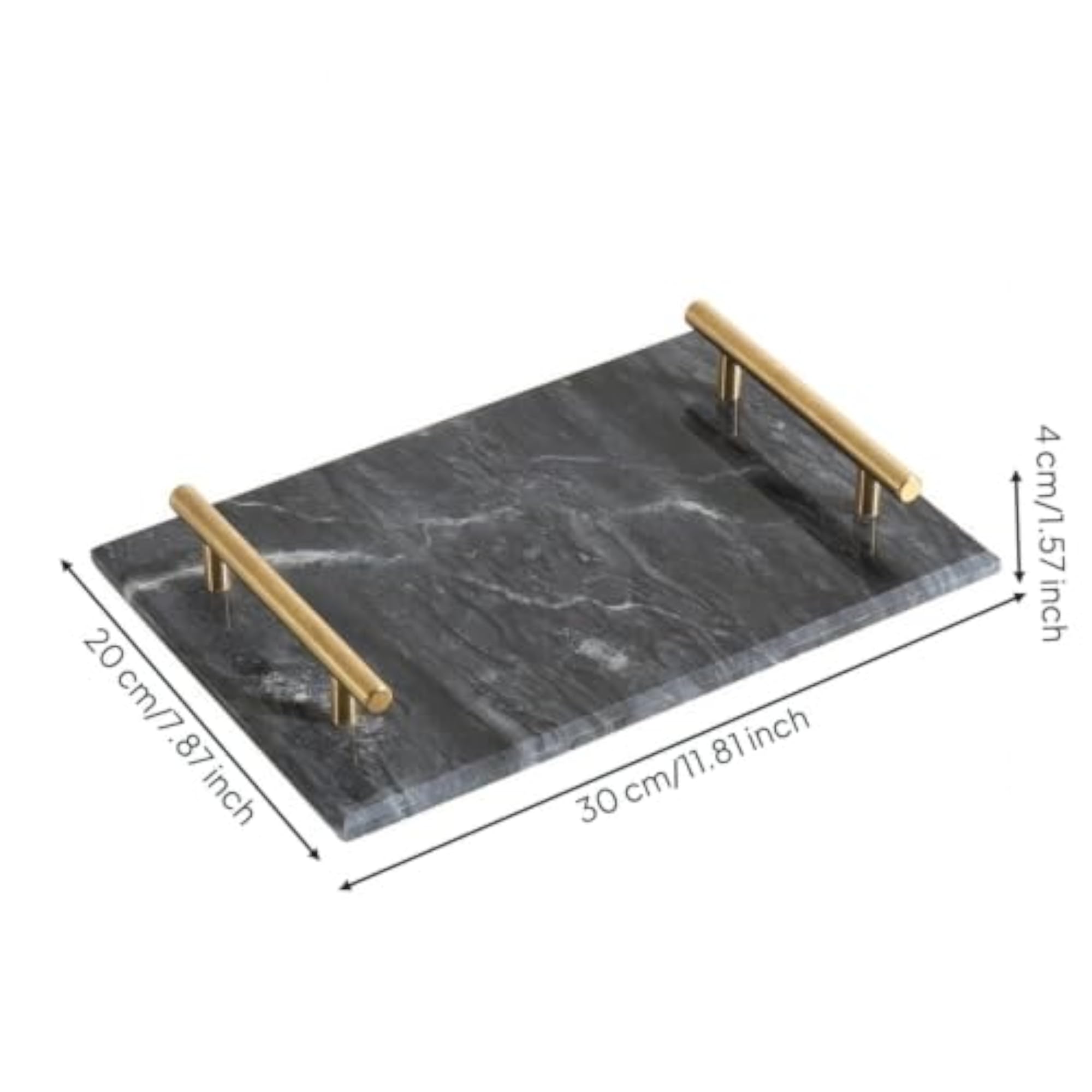 Premium Marble Tray with Gold Handles, Elegant Rectangular Design