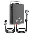 Outdoor Tankless Propane Water Heater 1.58GPM 6L Portable Gas Water Heater with Handle & Overheating Protection, Instant Hot Water for Camping RV Cabin Boat Barn - Black
