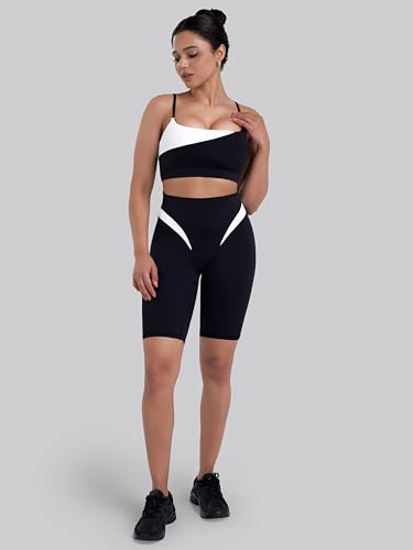 Sunzel Women's Color Block Biker Shorts - 9" High Waist Tummy Control Yoga Workout Stretchy Shorts for Gym Running Athletic Black X-Large — view 3