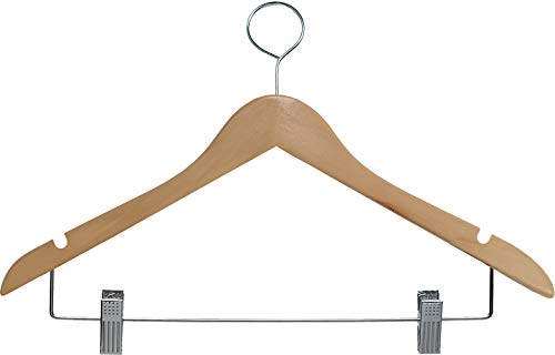 The Great American Hanger Company Natural Finish Wooden Closed Loop Hangers with Clips, Box of 50 Flat Anti-Theft Security Hangers for Hotels and Hospitality