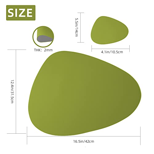 Faux Leather Placemats And Coasters Set Of 6, Dual-Sided Round Place Mats For Kitchen Dining Patio Table, Washable Oval Modern Table Mates, Non-Slip Heat Resistant Coffee Mates, Green Grey Placemats #TOP6