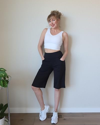 Image of Promover 14 inch /21 inch /23 inch /25 inch Inseam Capri Pants for Women Wide Leg Yoga Cropped Pants with Pockets Loose Casual Summer Pant