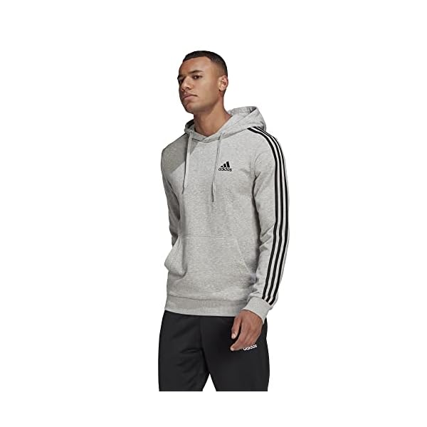 adidas,Essentials 3-Stripes Hoodie,Medium Grey Heather/Black,XLTG
