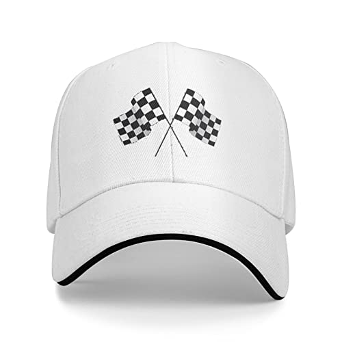 Waldeal Mens Baseball Caps Checkered Flags Race Car Flag Pole Adjustable Dad Hat White