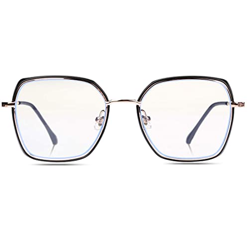 Image of DUCO Retro Square Blue Light Glasses for Women Oversized Blue Ray Blocking Glasses Computer Glasses Teens Fashion Eyeglasses Balck W020