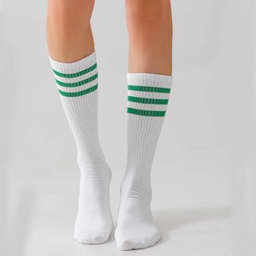 Athletic Knee High Socks for Women Outdoor Sport Thigh High Stockings Casual Rerto Stripes Tube Socks 1-3Pack4