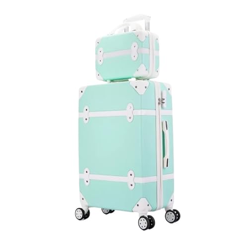 MUdson Trunk Women Retro Luggage 20" 22" 24" 26" Trolley Bag Vintage Suitcase Set On Wheels Durable (Color : A Set of 2, Size : 20")3