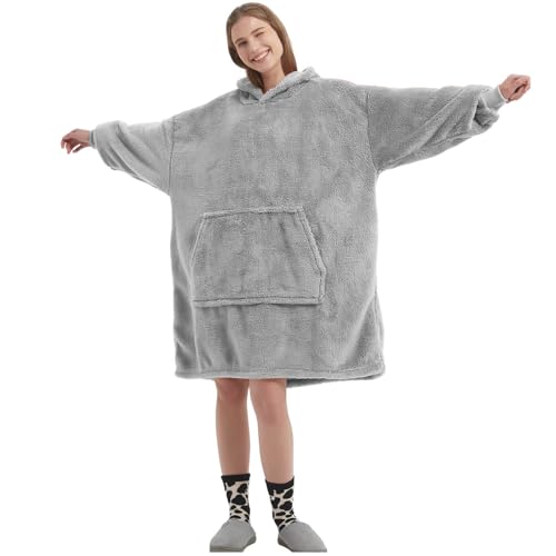 FELOVE es una Sudadera con Capucha y Mangas con un Bolsillo Grande, Que es una Manta portátil Ultra Suave y cómoda para Adultos, y Que es cálida y Tiene una Talla única.